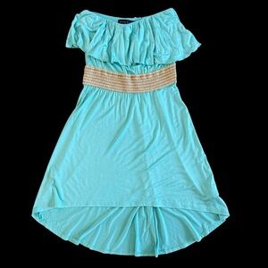 Vintage Aqua blue strapless Dress Ocean Drive Clothing summer beach whimsy M 934